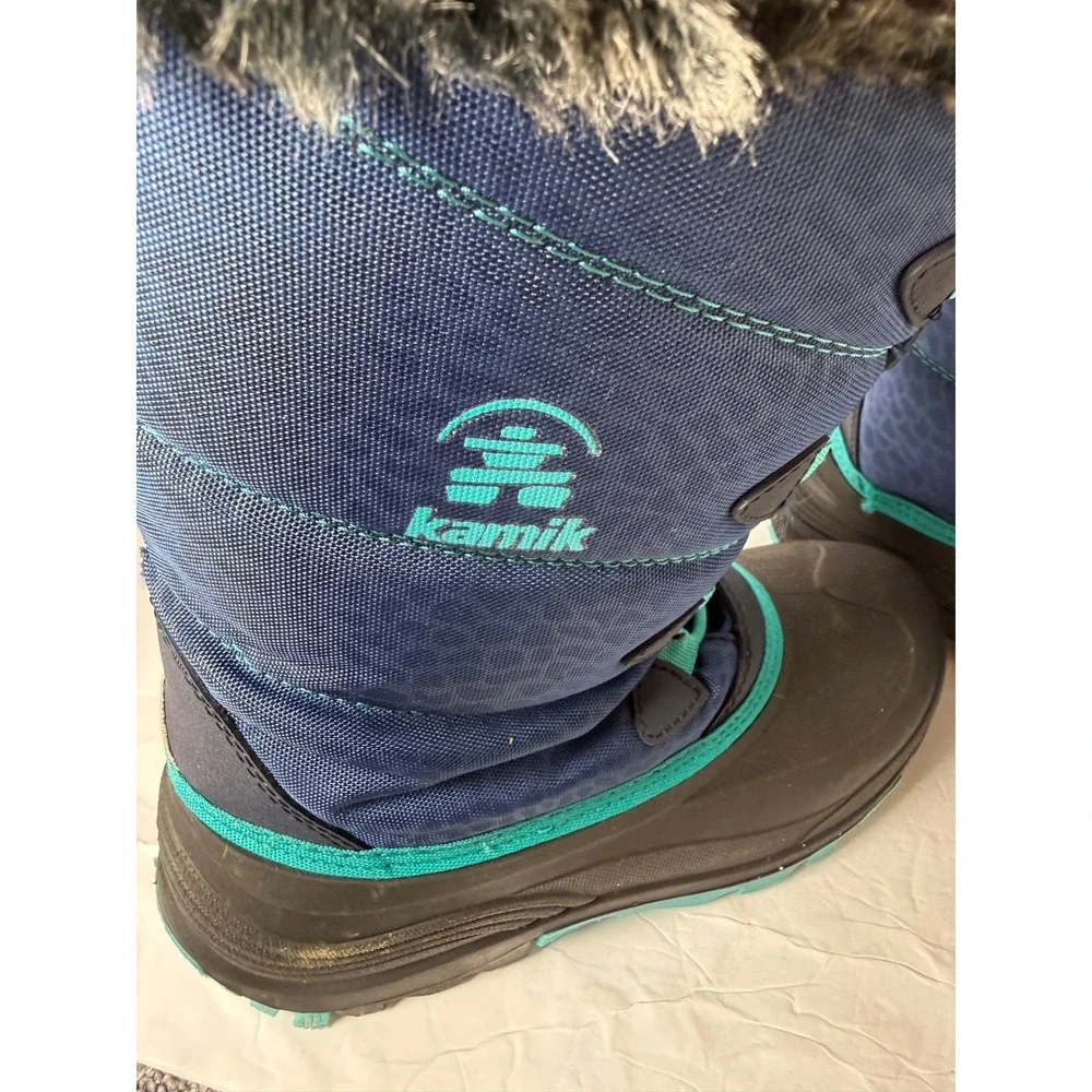 Kamik Kids Navy Blue Teal Waterproof Faux Fur Winter Snow Boots Size 6